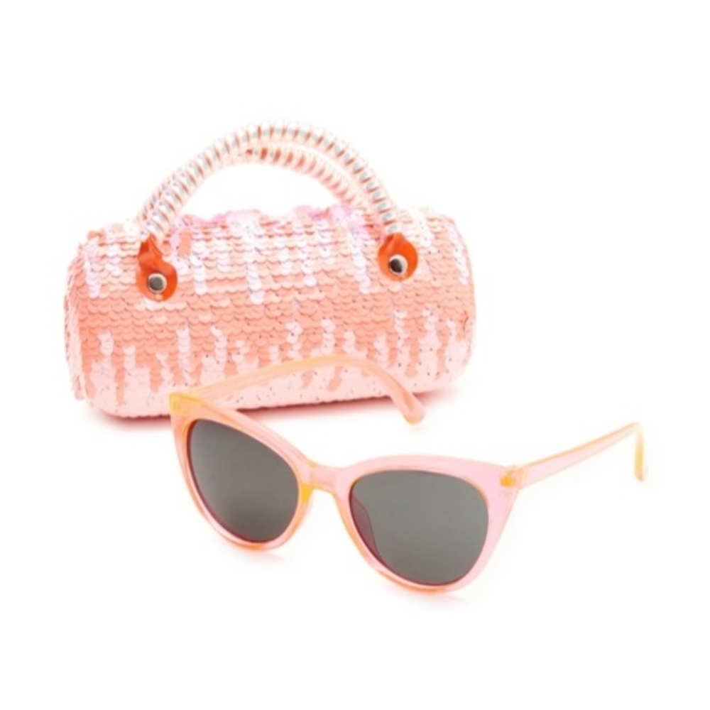 Girls Peach Sunglasses with Sequin Carrying Case
